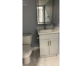 A white toilet sits next to a sink in a bathroom.