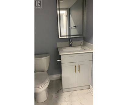 A white toilet sits next to a sink in a bathroom.