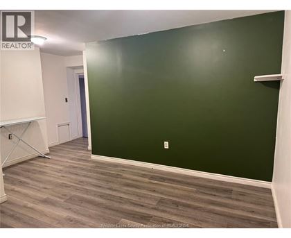 A room with a green wall and wooden flooring.