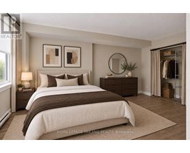 A well-lit bedroom with a large bed and a wooden dresser.