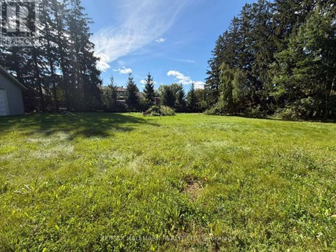 A grassy field with trees and a house in the background.