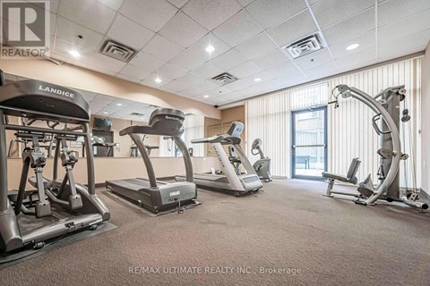 A gym with treadmills, elliptical machines, and a weight machine.