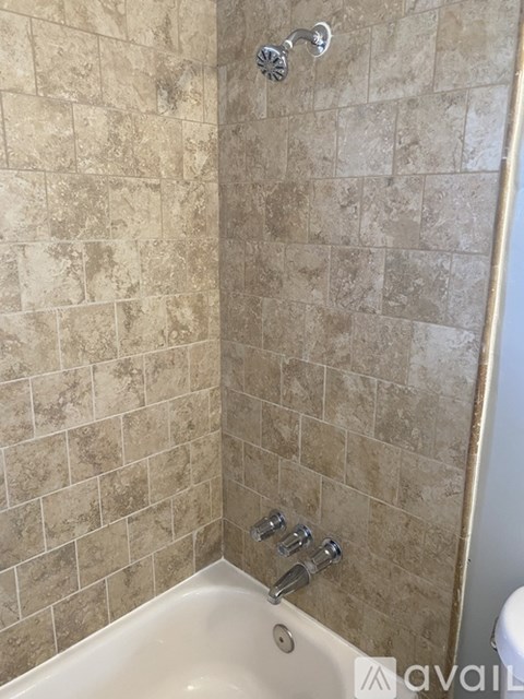 A bathroom with a tiled shower and a bathtub.