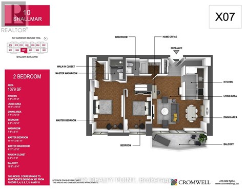 A floor plan for a 2 bedroom apartment at 10 Shallmar Realty.