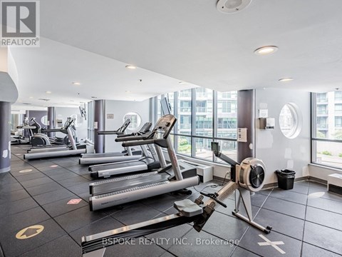 A gym with treadmills and elliptical machines.