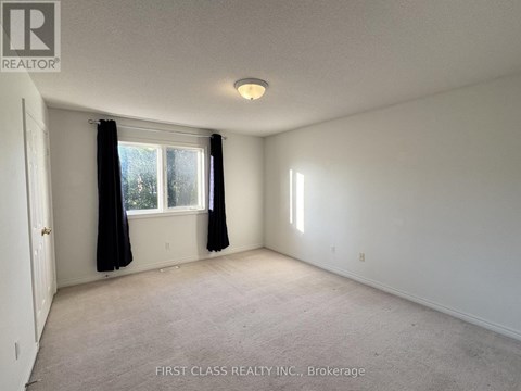 A room with a window and a carpeted floor.