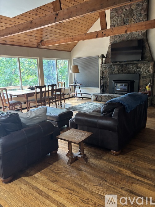 A living room with a fireplace and a couch.
