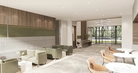 A modern lounge area with wooden accents and comfortable seating.