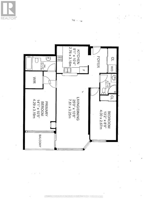 A floor plan for a home with a living room, dining room, kitchen, and two bathrooms.