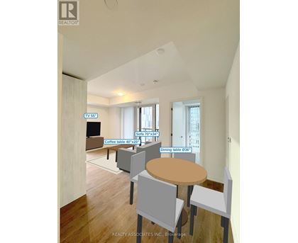 A living room with a TV, sofa, and dining table.