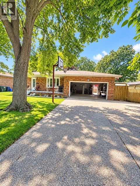 A house with a garage and a tree in front.