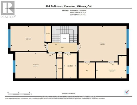 A floor plan for a two-story residential building at 303 Balirnoon Crescent, Ottawa, ON.