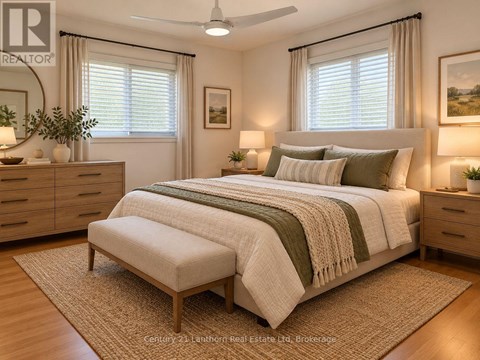 A bedroom with a bed, nightstand, and a window with blinds.