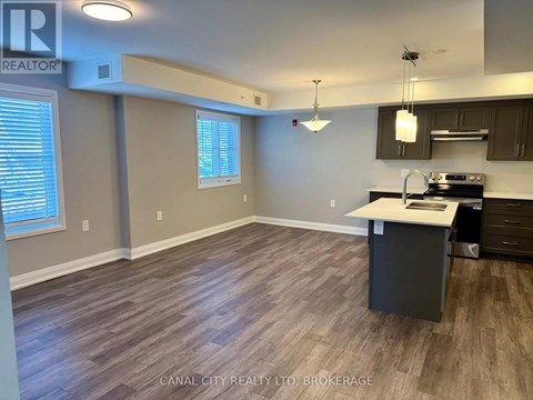 A kitchen area with a counter and cabinets.