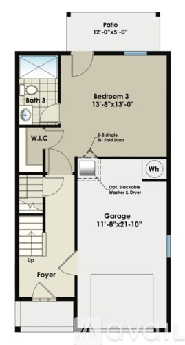 A floor plan of a house with a garage, bedrooms, and a bathroom.