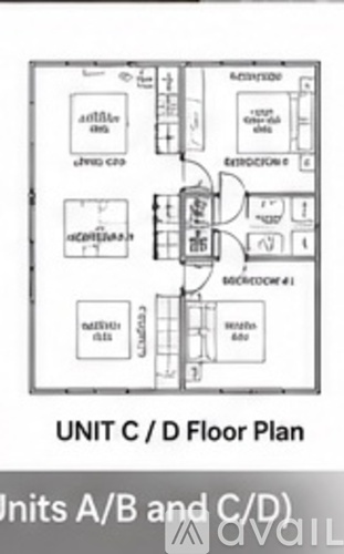 A floor plan of a building with Unit C/D on top and A/B on the bottom.