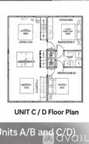 A floor plan of a building with Unit C/D on top and A/B on the bottom.