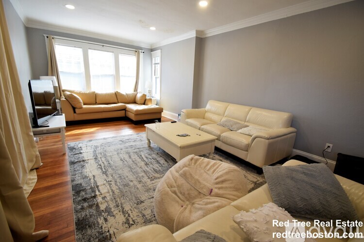 A living room with a rug and a couch.