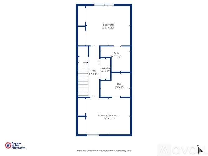A floor plan of a house with a primary bedroom, a bath, and a hallway.