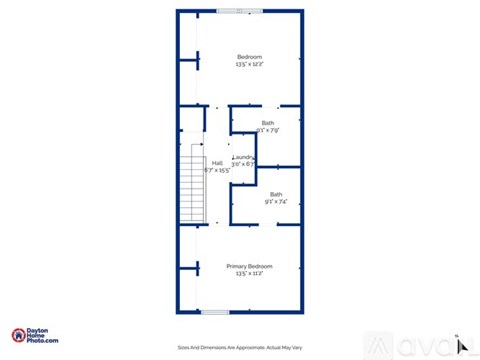 A floor plan of a house with a primary bedroom, a bath, and a hallway.