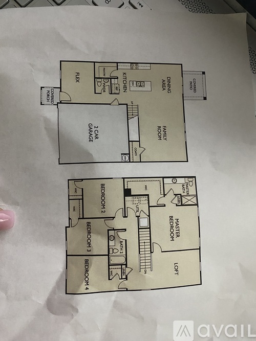 A floor plan of a house with two bedrooms and two bathrooms.