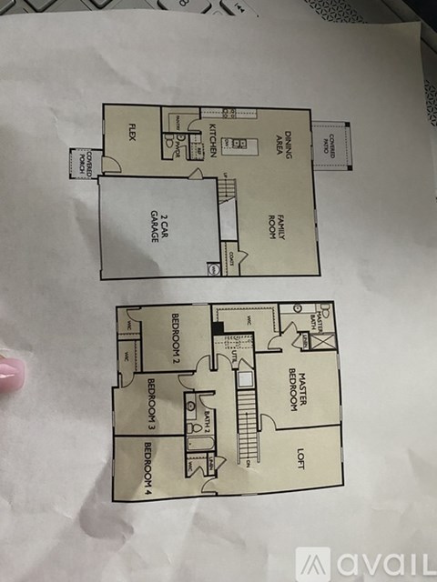 A floor plan of a house with two bedrooms and two bathrooms.