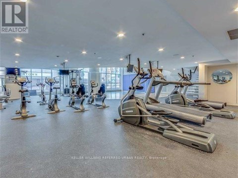 A gym with a row of treadmills and elliptical machines.