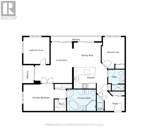 A floor plan of a house with labeled rooms such as Bedroom Three, Bath, Kitchen, and Living Room.
