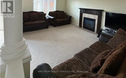 A living room with a fireplace and a television.