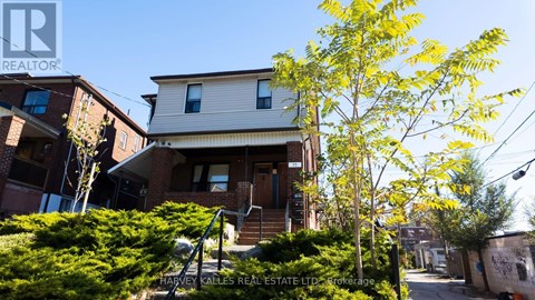 A tree with yellow leaves stands in front of a house.