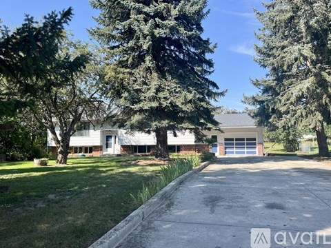 A house with a driveway and trees in front of it.