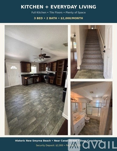 A flyer for a kitchen and everyday living space with a price of $2,000 per month.