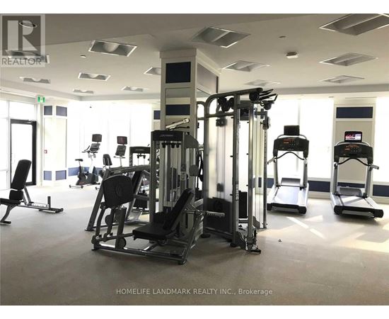 A gym with a variety of equipment including treadmills, weights, and exercise machines.