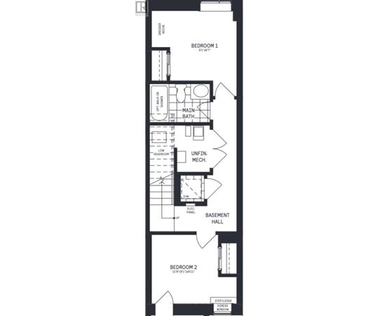A black and white floor plan of a two bedroom apartment.