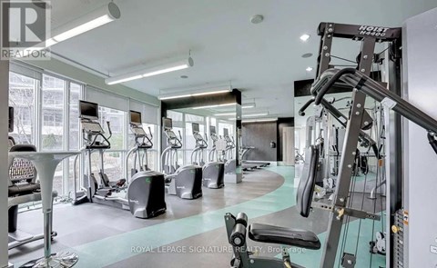 A gym with a variety of equipment including treadmills, stationary bikes, and weight machines.