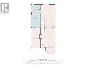 A floor plan for a home with a basement, first floor, and second floor, including a garage and a recreation room.