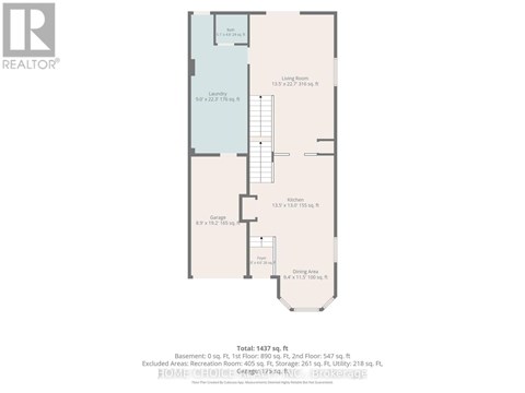 A floor plan for a home with a basement, first floor, and second floor, including a garage and a recreation room.
