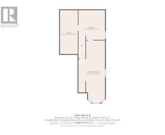 A floor plan for a home with a total of 1437 square feet, including a basement and a recreation room.