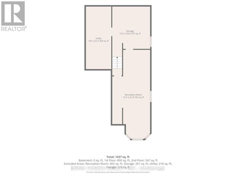 A floor plan for a home with a total of 1437 square feet, including a basement and a recreation room.