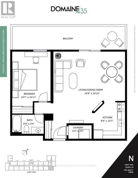 A floor plan for a real estate listing shows a living area with a kitchen and two bathrooms.