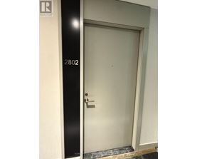 A door with a handle and a number 2802 on the wall.