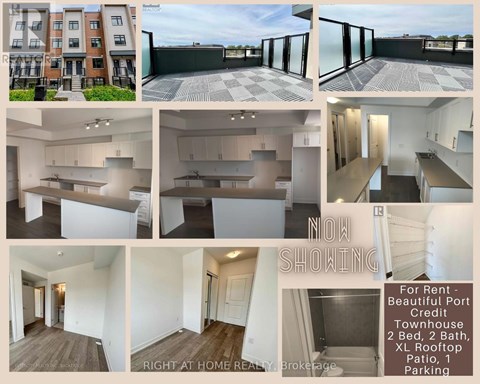 A collage of images showcasing a property for rent, including exterior views, balcony, and interior spaces.