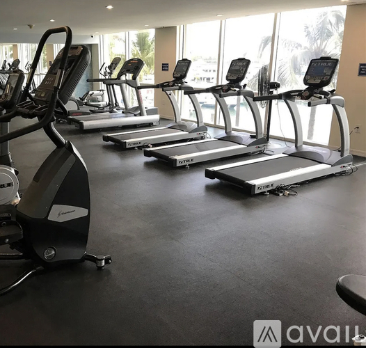 A gym with treadmills and elliptical machines.