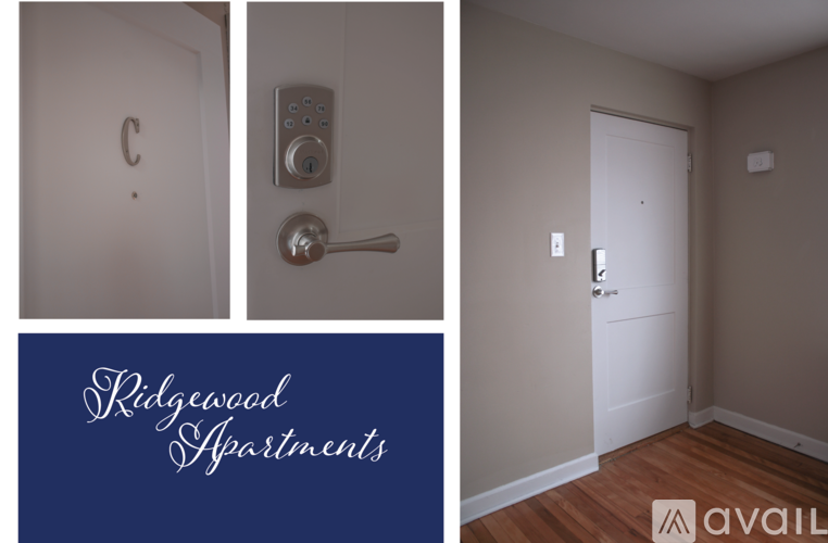 A set of three images showing a door handle, a keypad lock, and a door with a keyhole.