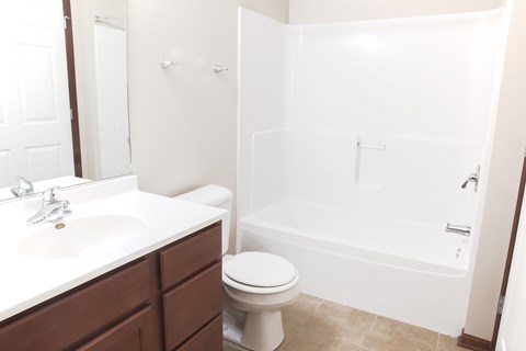 A white toilet sits next to a sink in a bathroom.