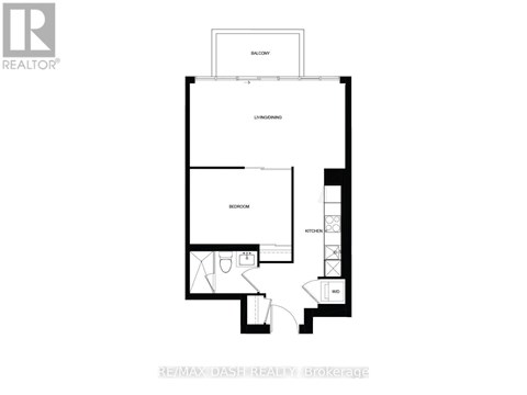 A floor plan of a house with a living room, dining room, kitchen, and bathroom.