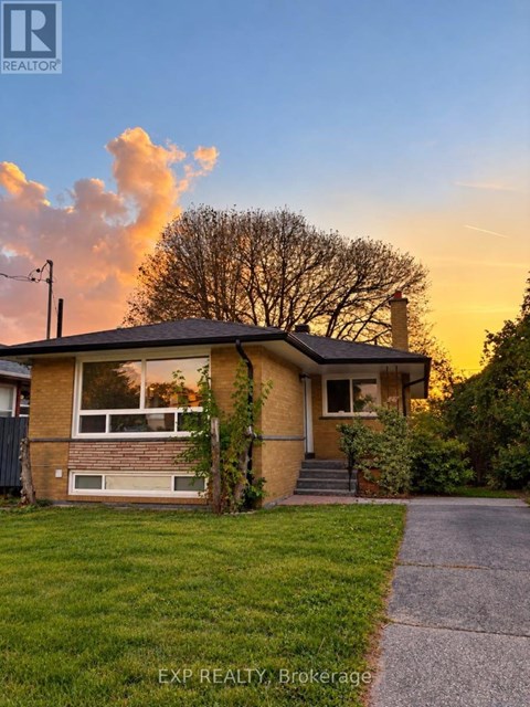 A house with a brown brick exterior and a white door is shown with a caption that reads "EXP Realty Brokerage".