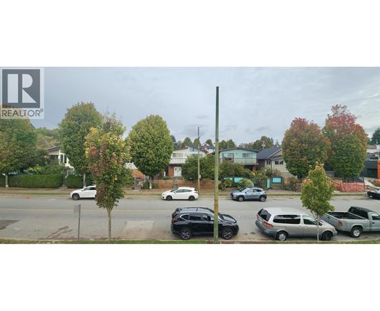 A street view with cars and trees.