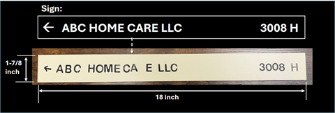 A sign for ABC Home Care LLC is shown with measurements.