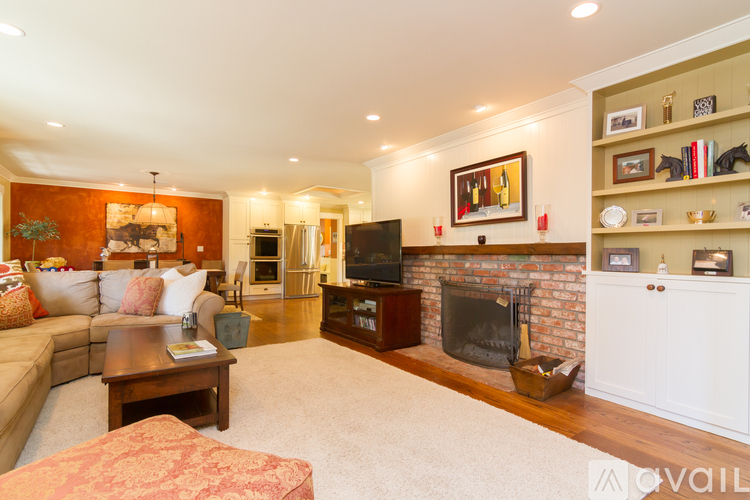 A living room with a fireplace and a television.